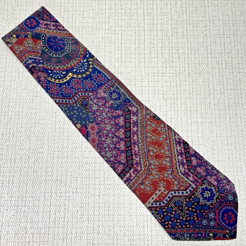 Basic Elements Silk Tie Mens OS Multicolor Geometric Patchwork Italian‎ Vintage